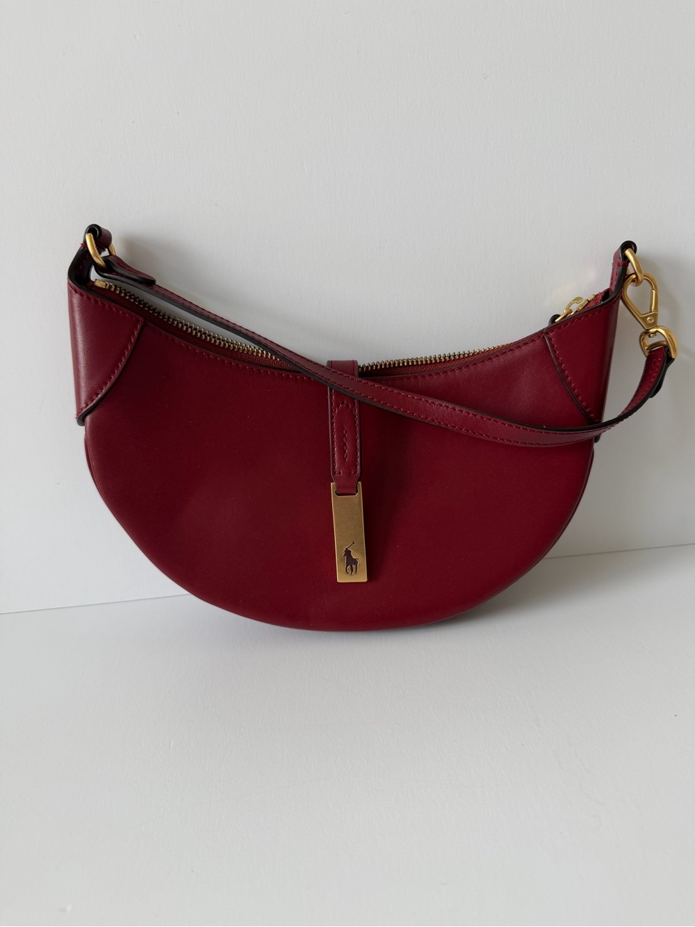 Polo Ralph Lauren ID Calfskin Mini Shoulder Bag in Dark Red - Picture 4 of 14
